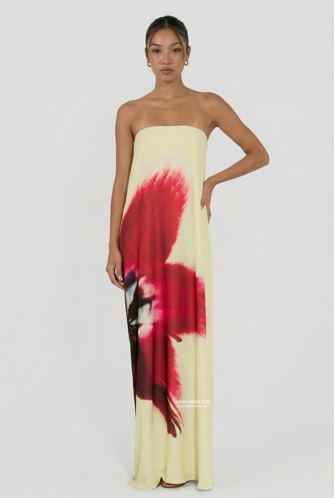 Oversized Graphic Floral Tube Maxi Dress