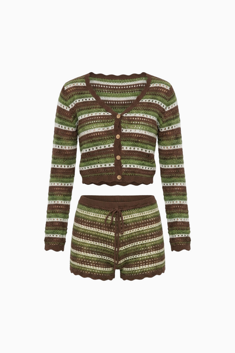 Button-Front Crochet Sweater and Short Set