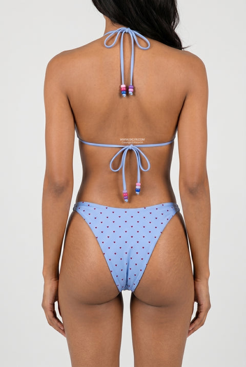Beaded Light Blue Heart-Print Bikini
