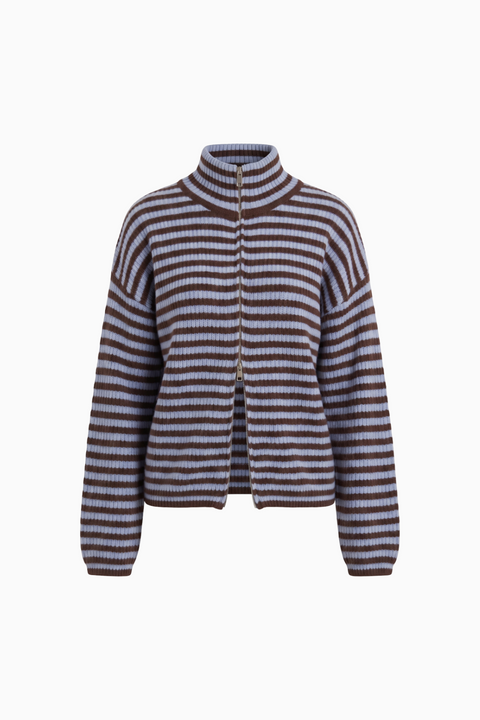 Ribbed Knit Full-Zip High-Neck Cardigan