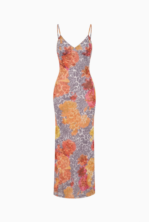 Floral & Animal Print Maxi Slip Dress