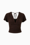 Deep V-Neck Ruched Flutter Sleeve Top
