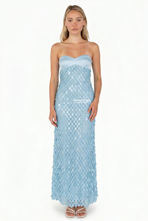 Strapless Mermaid Scale Long Dress