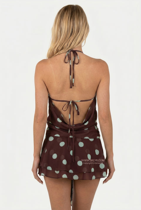 Chocolate Polka Dot Halter Mini Dress