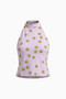 Lilac & Green Polka Dot High-Neck Crop Top