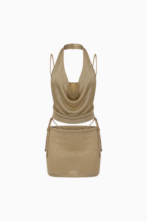 Dark Khaki Cowl-Neck Set