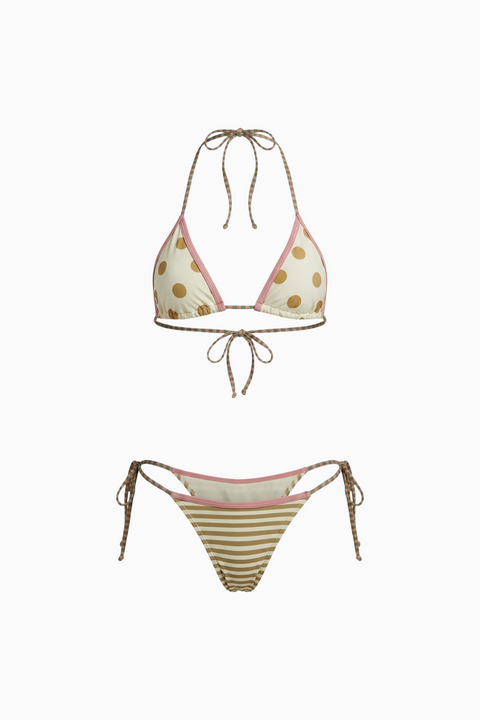 Pattern-Mixed Triangle Bikini