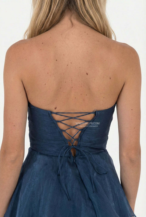 Navy Tiered Ruffle Strapless Maxi Dress