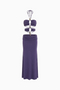 Purple Ruched Cutout Hardware Maxi Dress