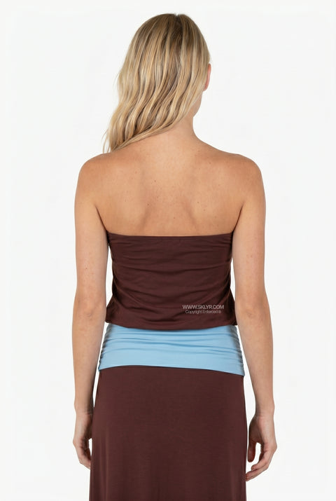 Brown Tube With Blue Band Maxi Dress
