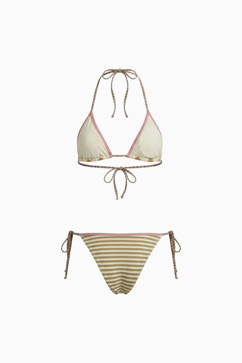 Pattern-Mixed Triangle Bikini