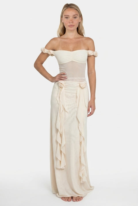 Ivory Floral Flowing Maxi Dress