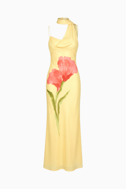 Yellow Botanical Halter Maxi