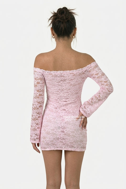 Blush Lace Long Sleeve Cutout Mini Dress