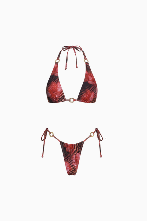Abstract Red Tie-Side Micro Bikini
