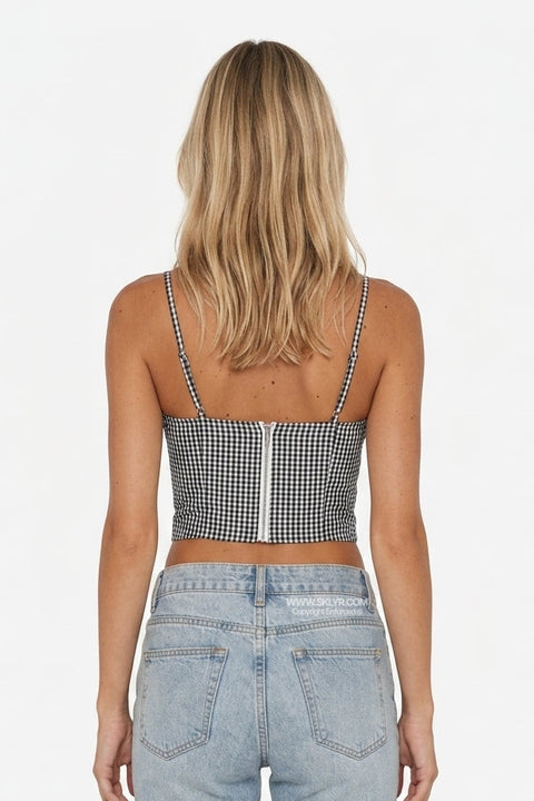 Black & White Gingham Lace-up Corset Top