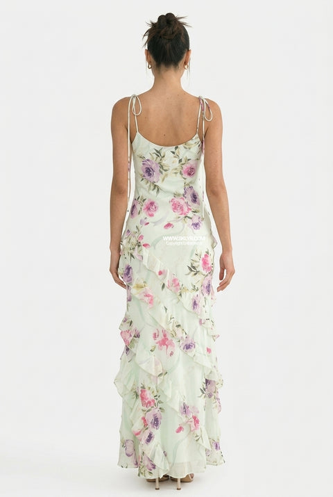 Mint Soft Floral Slip Maxi Dress