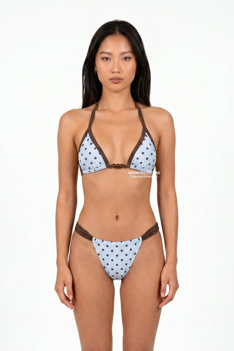 Light Blue and Brown Polka Dot Triangle Bikini