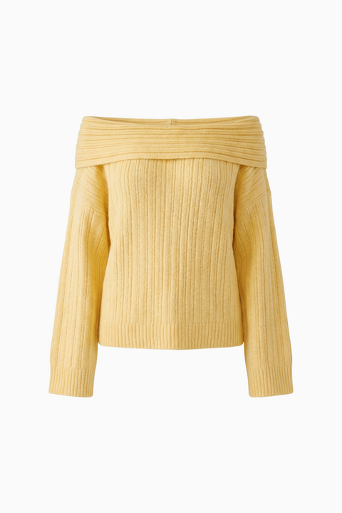Pastel Yellow Ribbed Off-the-Shoulder Knit Sweater