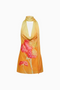 Yellow Sunset Floral Satin Halter Mini Dress