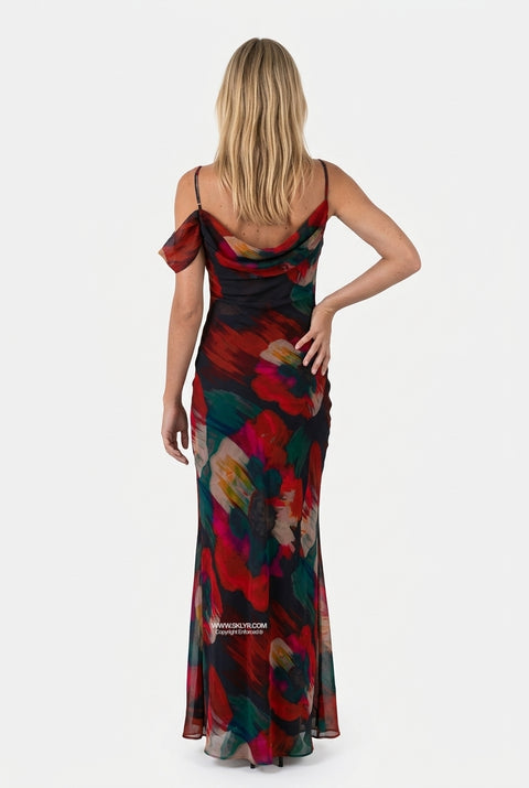 Dark Rich Floral Fitted Maxi Dress