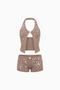 Embellished Knit Halter Top and Shorts Set