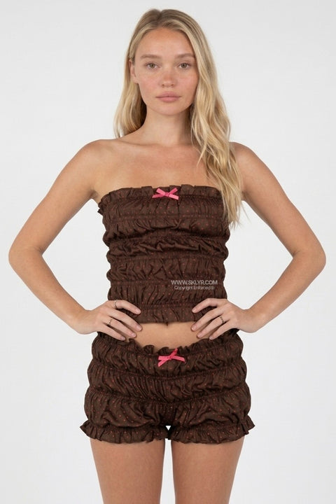 Polka Dot Smocked Tube Top & Shorts Set