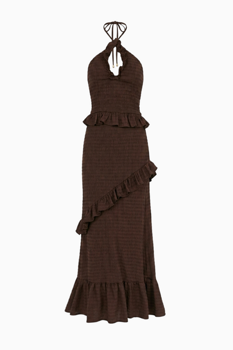 Chocolate Halterneck Flowing Maxi Dress