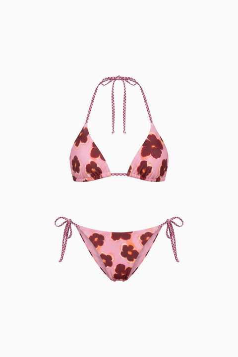 Floral Triangle Bikini with Gingham Trim