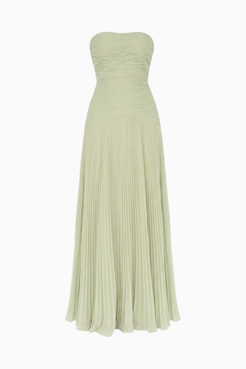 Pale Green Strapless Chiffon Pleated Dress