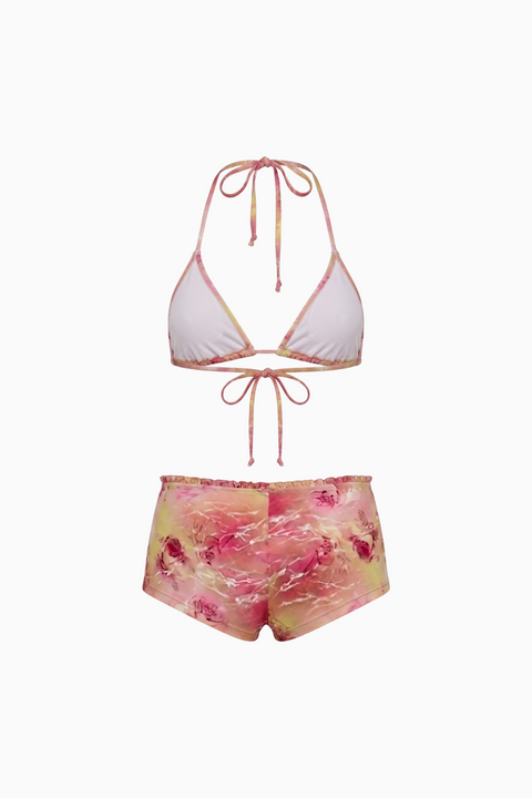 Coral Ruffle Triangle Halter Bikini