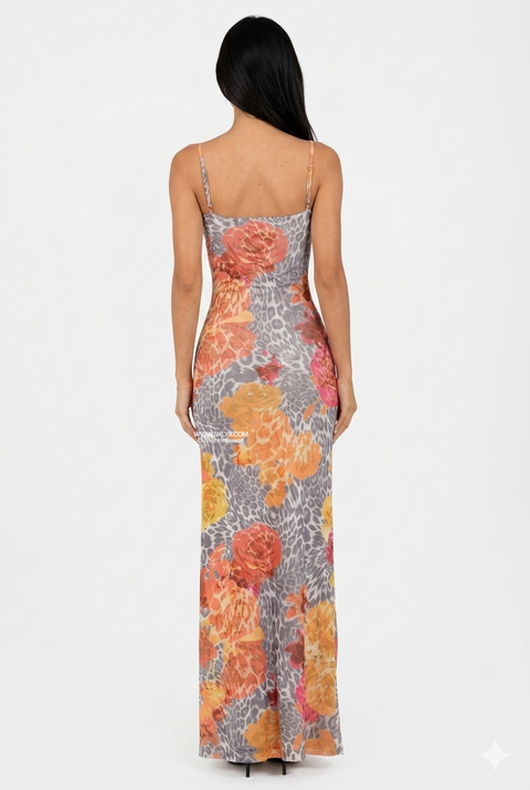 Floral & Animal Print Maxi Slip Dress