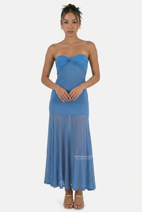 Sky Blue Silk-Finish Maxi