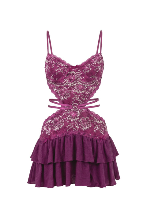 Cutout Lace Mini Dress With Ruffles