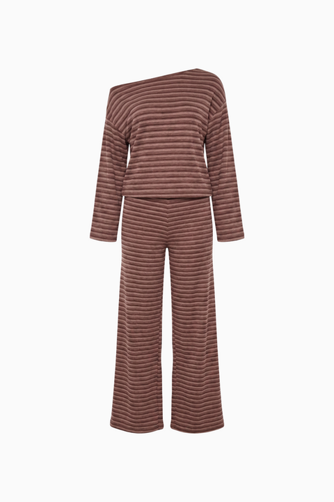 Off-the-Shoulder Striped Lounge Set