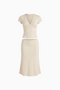 Soft Yellow Plunge Lace Detail Top and Midi Skirt Set