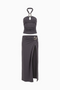 Charcoal Grey Two-Piece Ruched Halter and Maxi Skirt Set