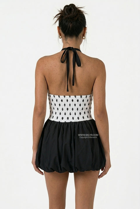 Contrast Black & White Polka Dot Halter Mini Dress