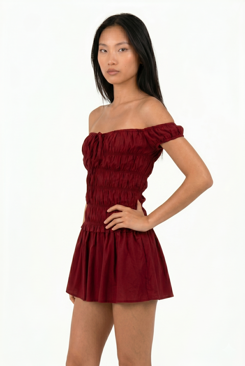 Off-the-Shoulder Polka Dot Mini Dress