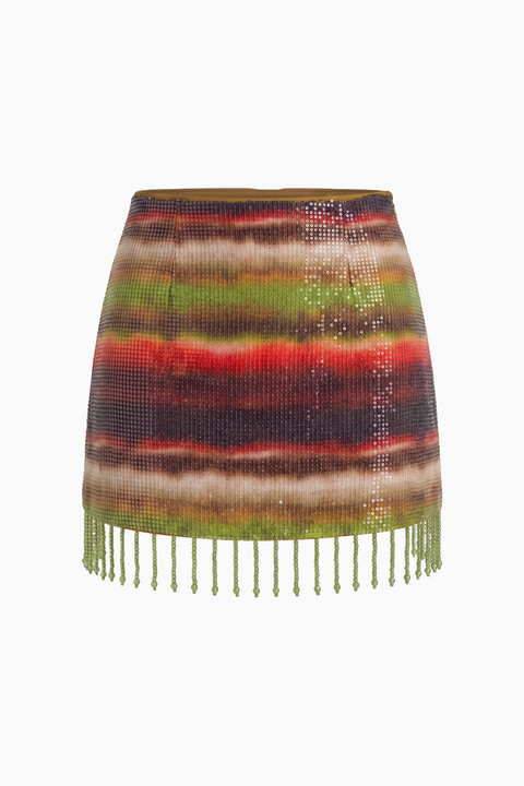 Printed Micro-Sequin Mini Skirt