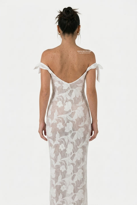 White Floral Off-Shoulder Maxi Dress