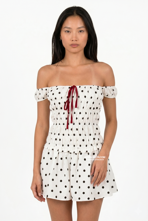 Off-the-Shoulder Polka Dot Mini Dress