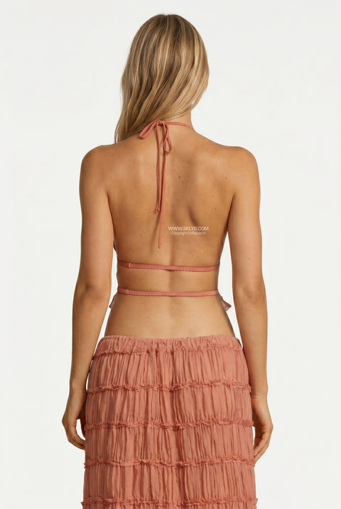 Peach Halter Top & Skirt Set