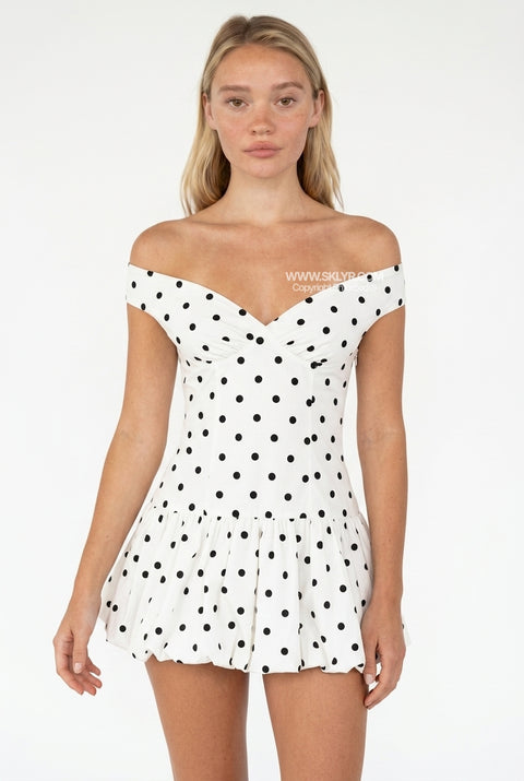 Retro Polka Dot Off-Shoulder Mini Dress