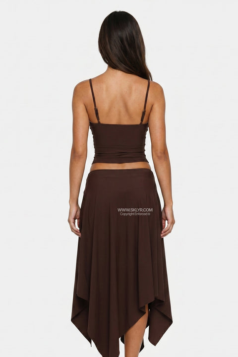Chocolate Brown Asymmetrical Midi Set