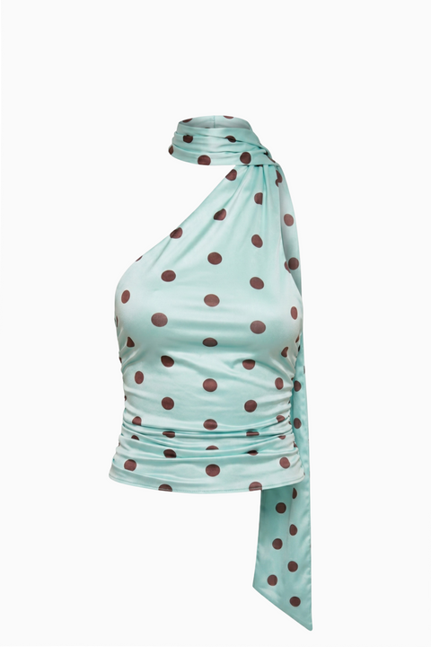 Mint & Brown Polka Dot Halter Top