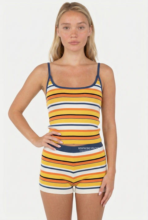 Ribbed Vibrant Yellow Striped Cami Set