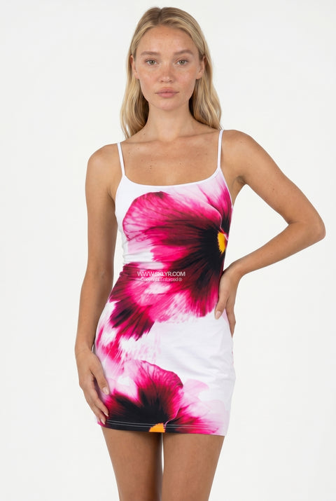 Pink Hibiscus Slip Mini Dress