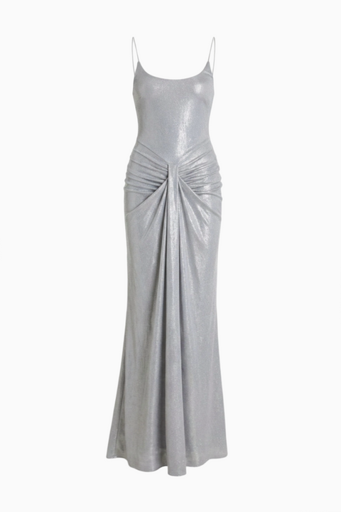 Silver Satin Slip Maxi Dress