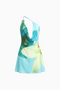 Turquoise Floral Cowl Neck Mini Dress